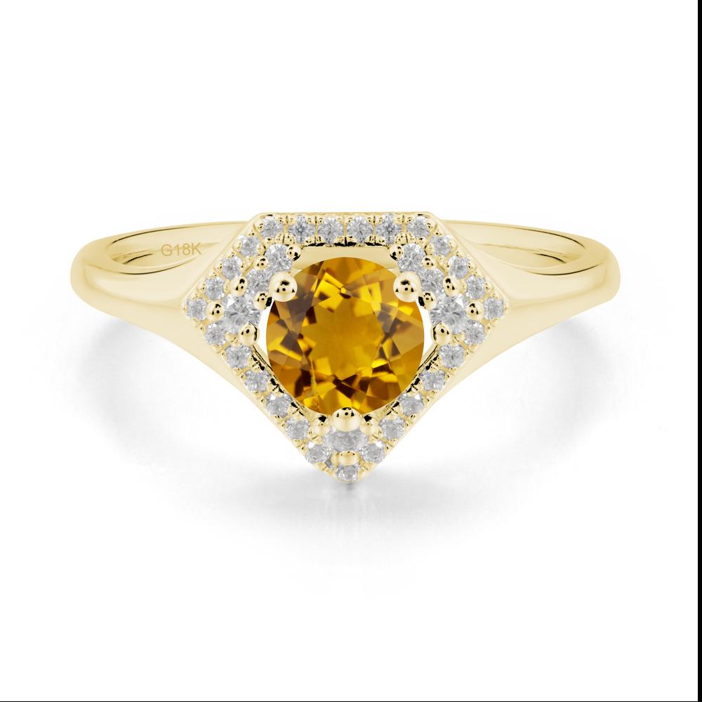 Round Citrine Double Halo Ring - LUO Jewelry #metal_18k yellow gold