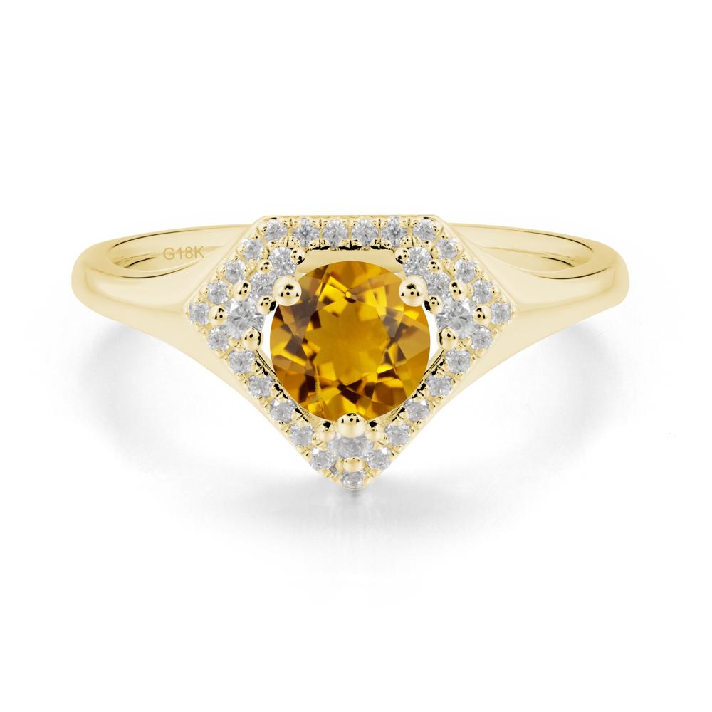 Round Citrine Double Halo Ring - LUO Jewelry #metal_18k yellow gold