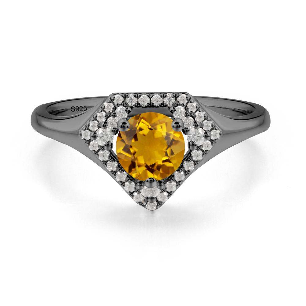 Round Citrine Double Halo Ring - LUO Jewelry #metal_black finish sterling silver