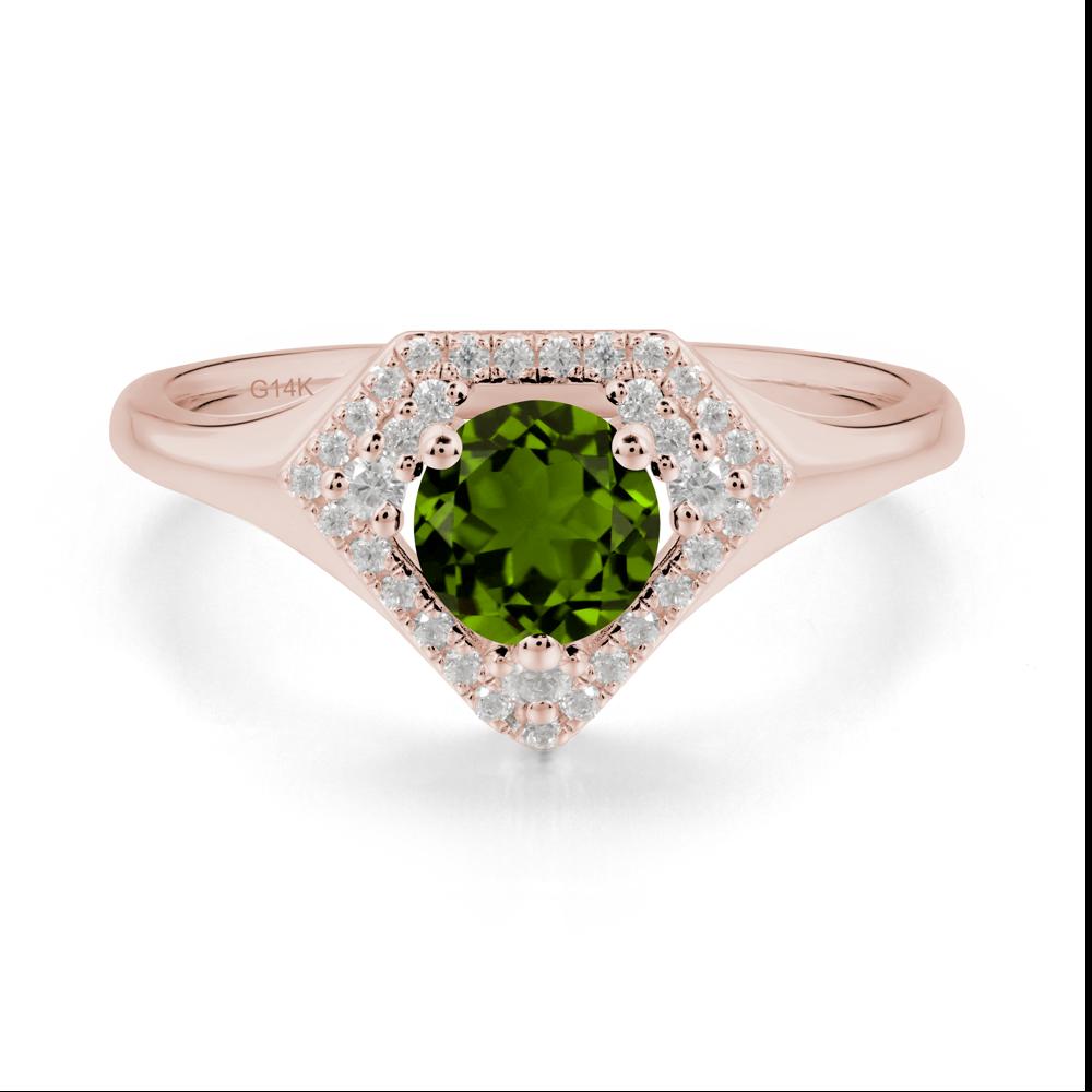 Round Diopside Double Halo Ring - LUO Jewelry #metal_14k rose gold