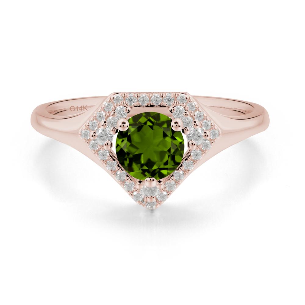 Round Diopside Double Halo Ring - LUO Jewelry #metal_14k rose gold