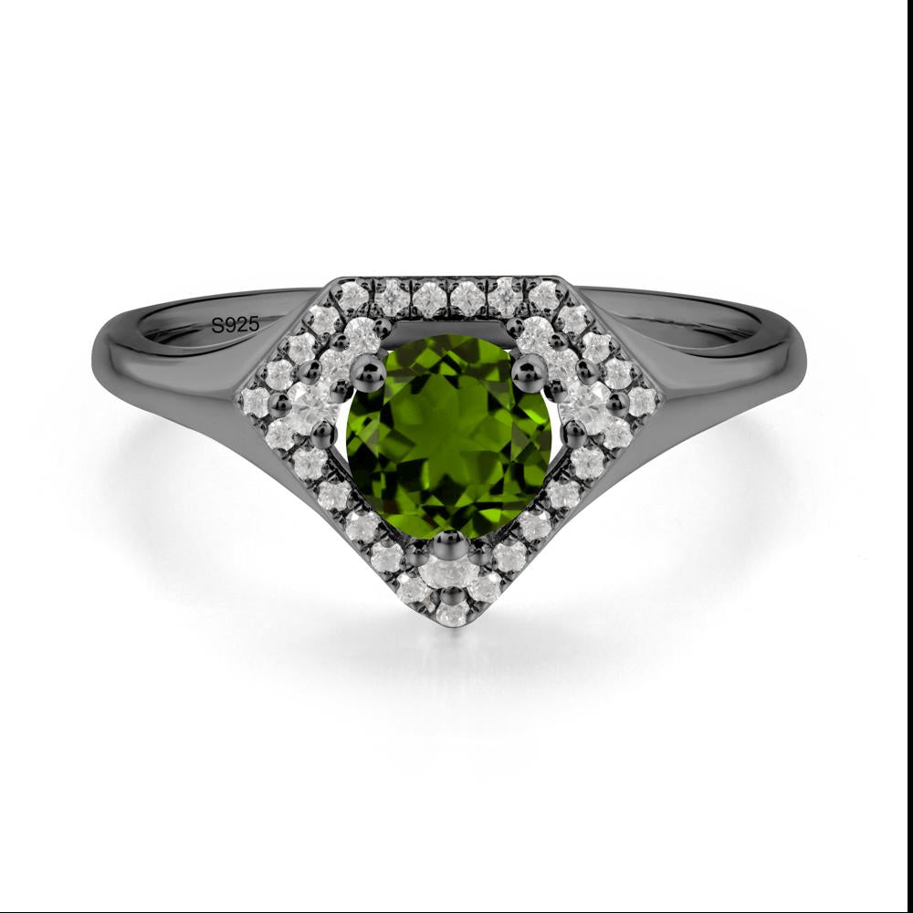 Round Diopside Double Halo Ring - LUO Jewelry #metal_black finish sterling silver