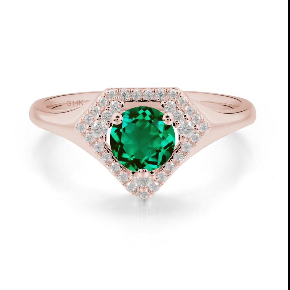 Round Emerald Double Halo Ring - LUO Jewelry #metal_14k rose gold