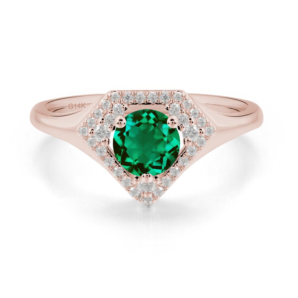 Round Emerald Double Halo Ring - LUO Jewelry #metal_14k rose gold