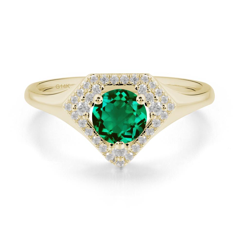 Round Emerald Double Halo Ring - LUO Jewelry #metal_14k yellow gold