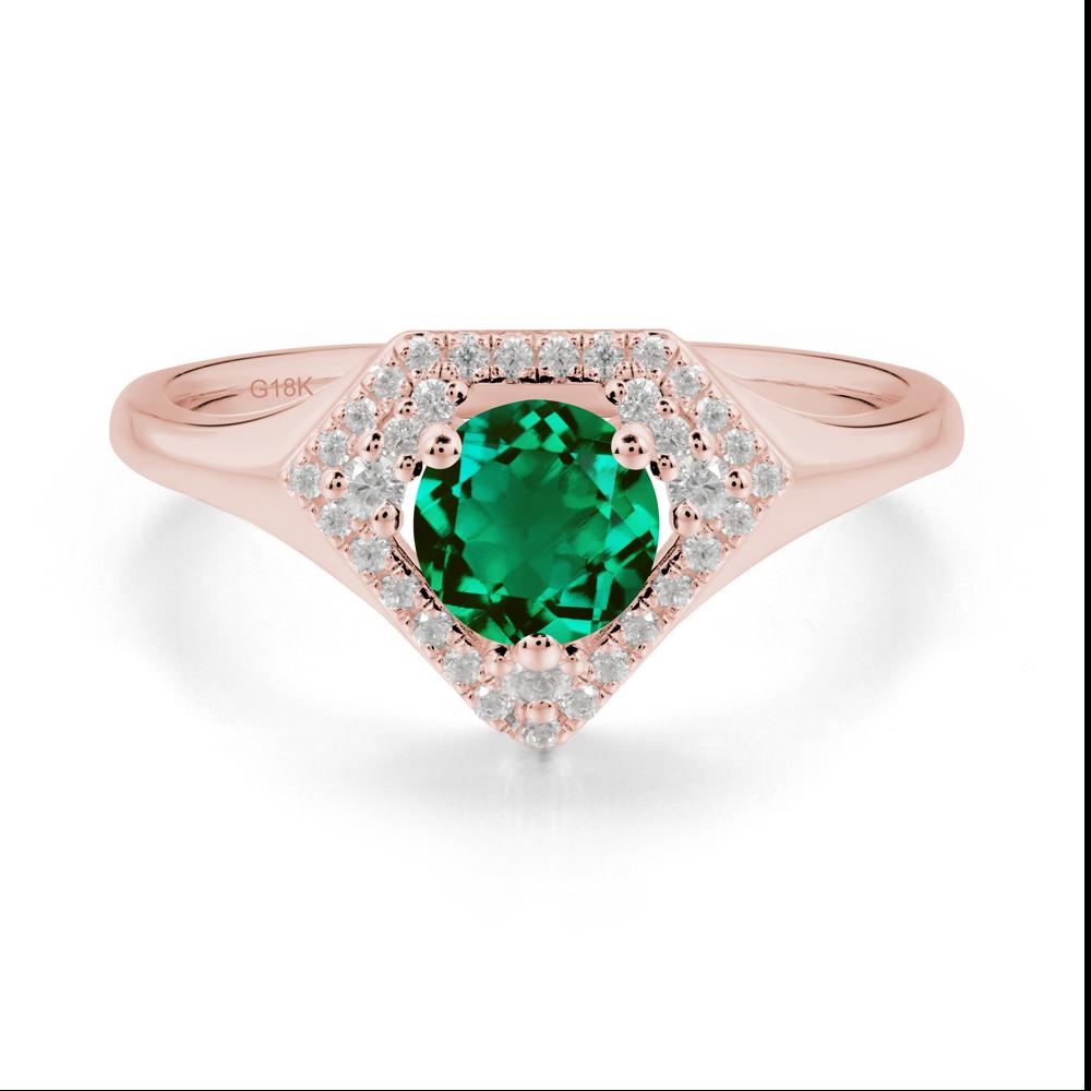 Round Emerald Double Halo Ring - LUO Jewelry #metal_18k rose gold
