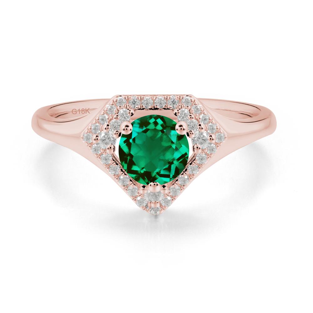 Round Emerald Double Halo Ring - LUO Jewelry #metal_18k rose gold
