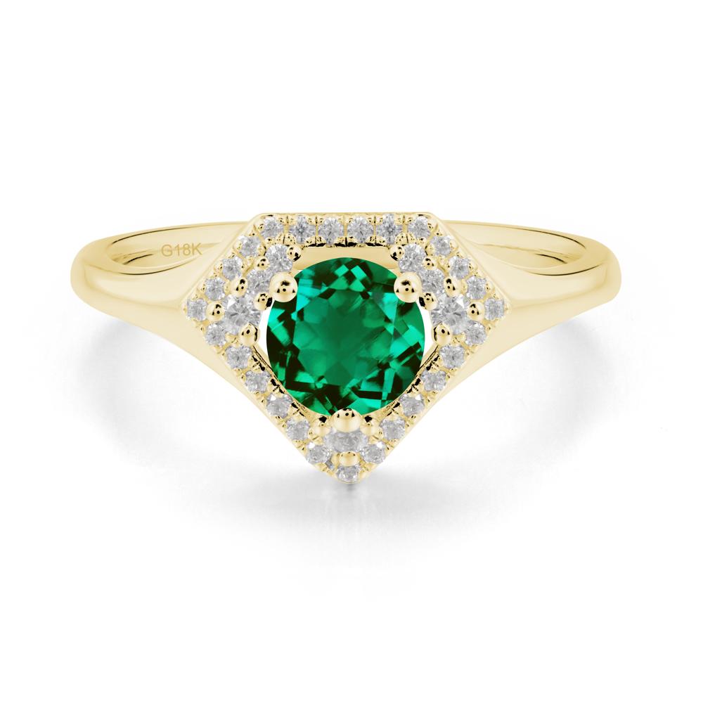 Round Emerald Double Halo Ring - LUO Jewelry #metal_18k yellow gold