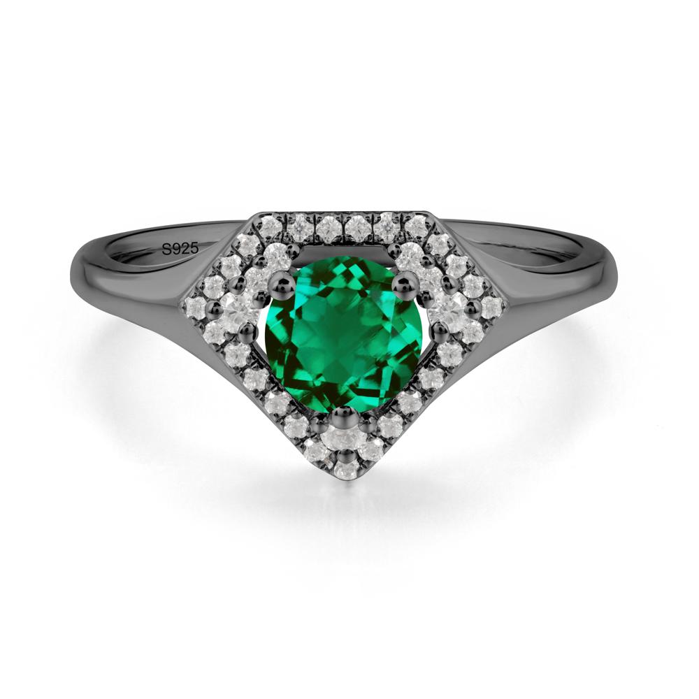 Round Emerald Double Halo Ring - LUO Jewelry #metal_black finish sterling silver