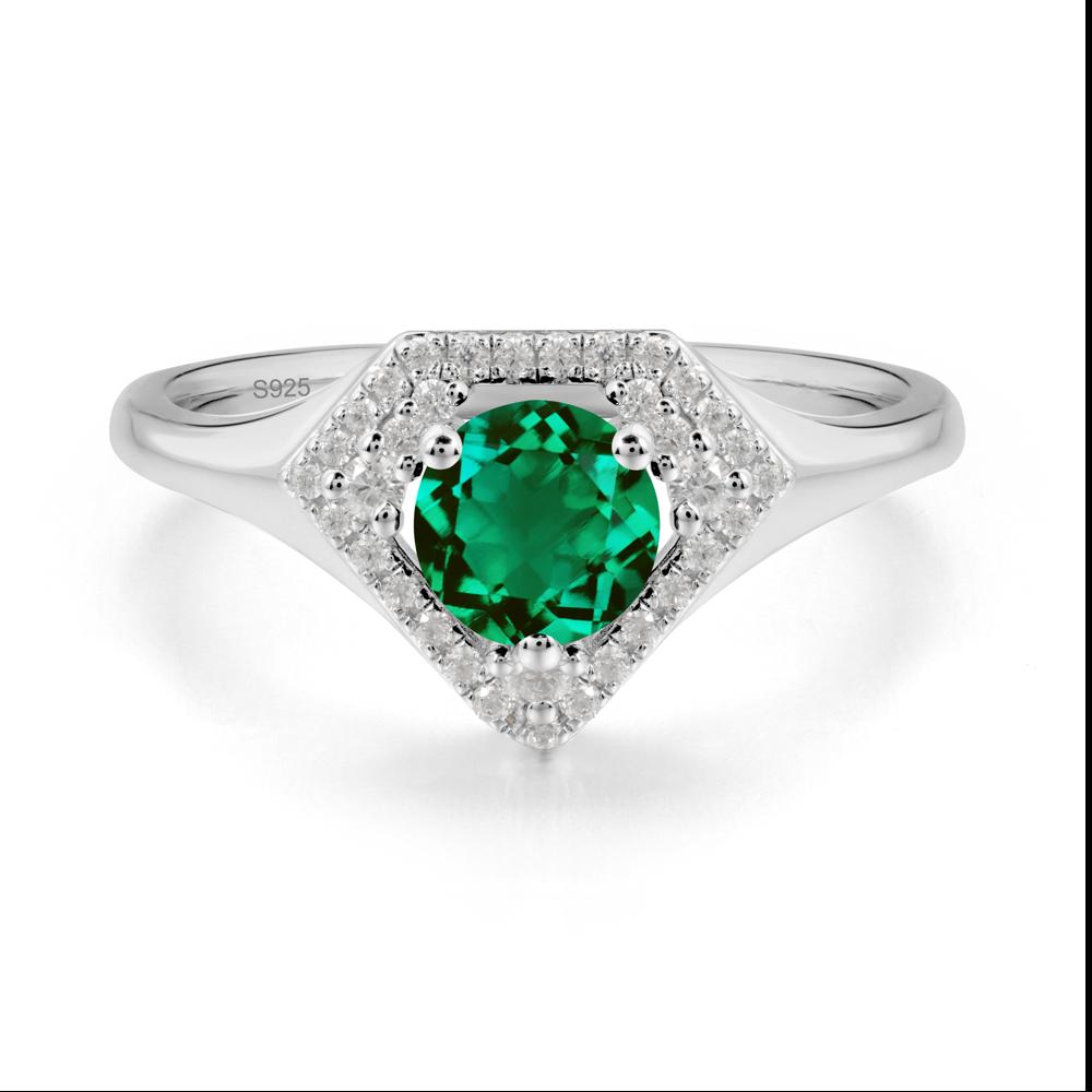 Round Emerald Double Halo Ring - LUO Jewelry #metal_sterling silver