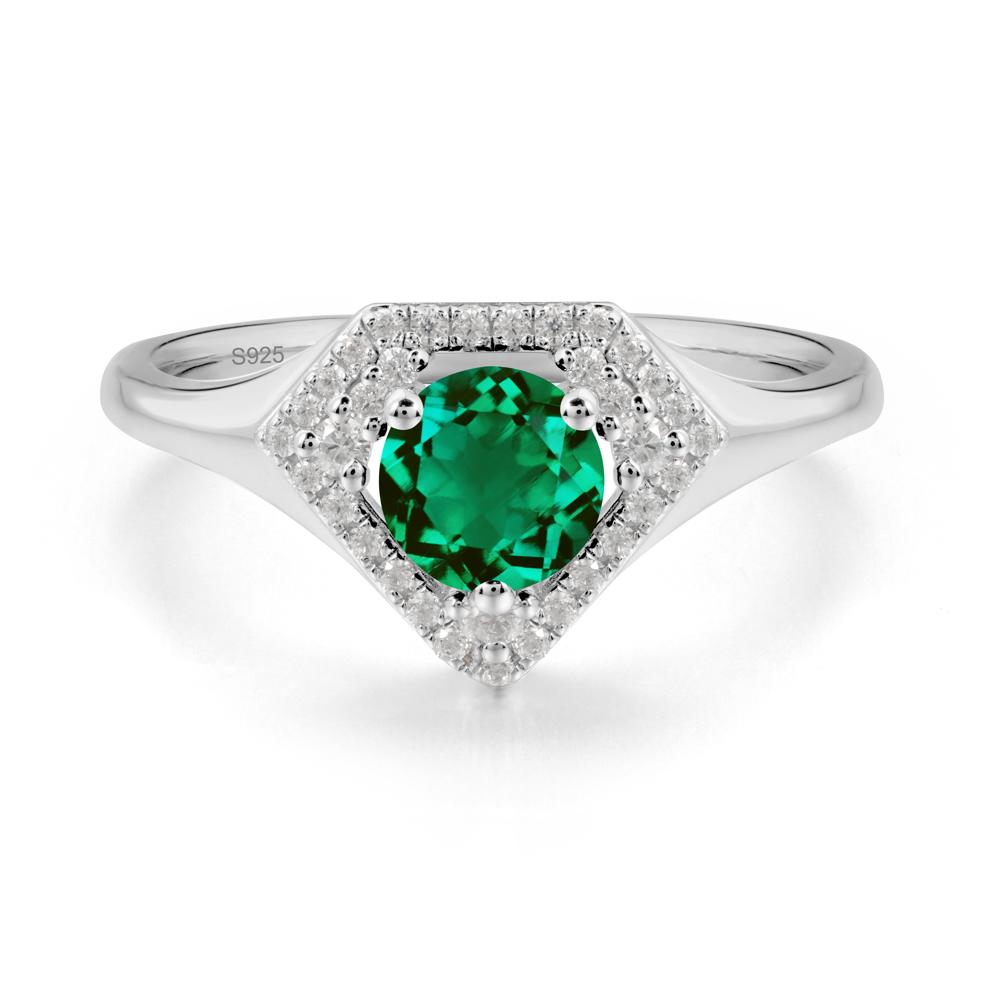 Round Emerald Double Halo Ring - LUO Jewelry #metal_sterling silver