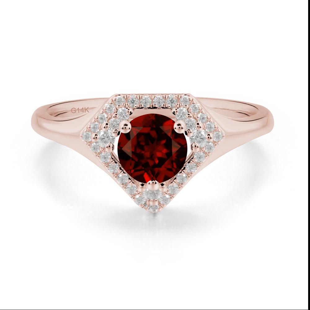 Round Garnet Double Halo Ring - LUO Jewelry #metal_14k rose gold