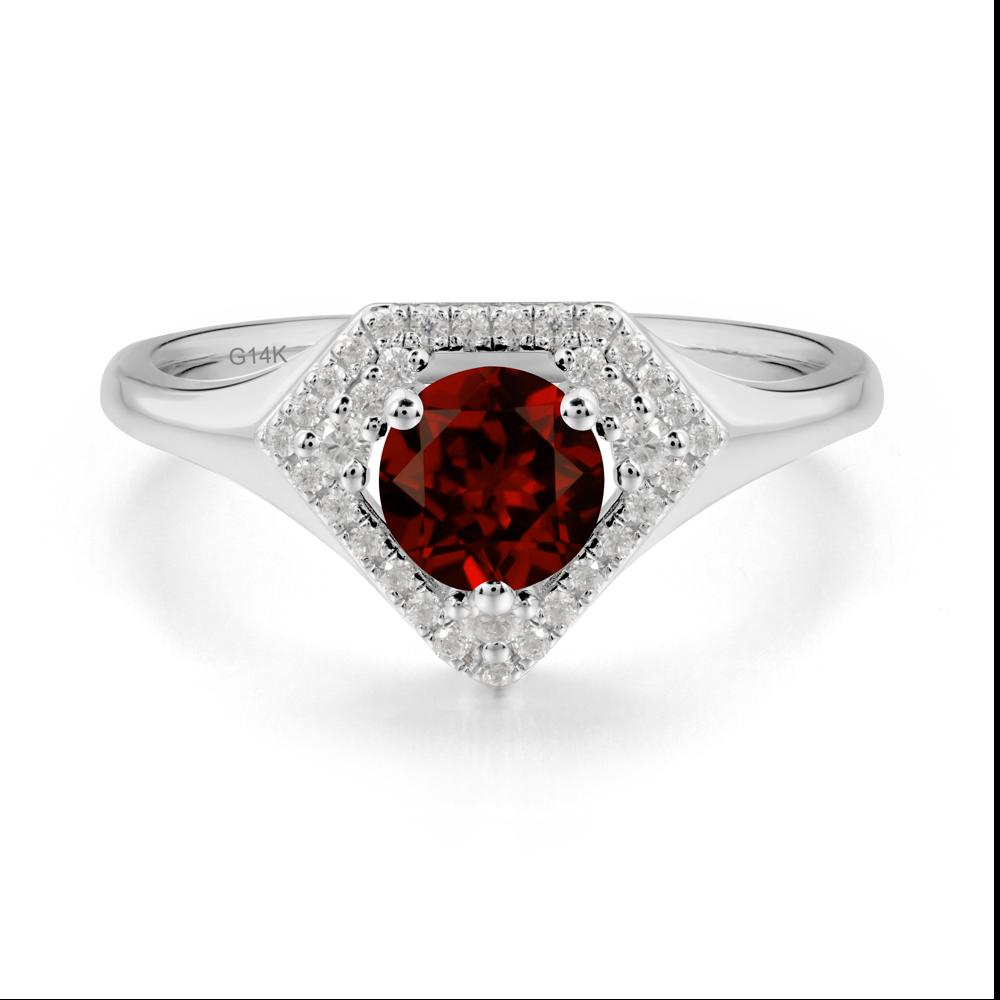 Round Garnet Double Halo Ring - LUO Jewelry #metal_14k white gold