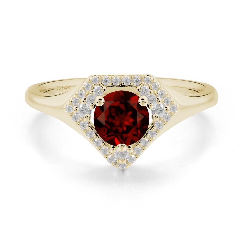 Round Garnet Double Halo Ring - LUO Jewelry #metal_14k yellow gold