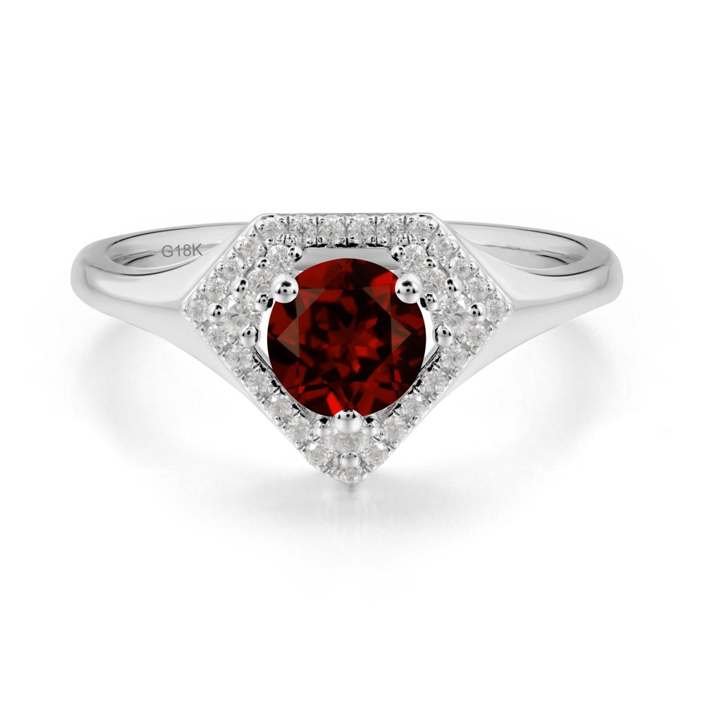 Round Garnet Double Halo Ring - LUO Jewelry #metal_18k white gold