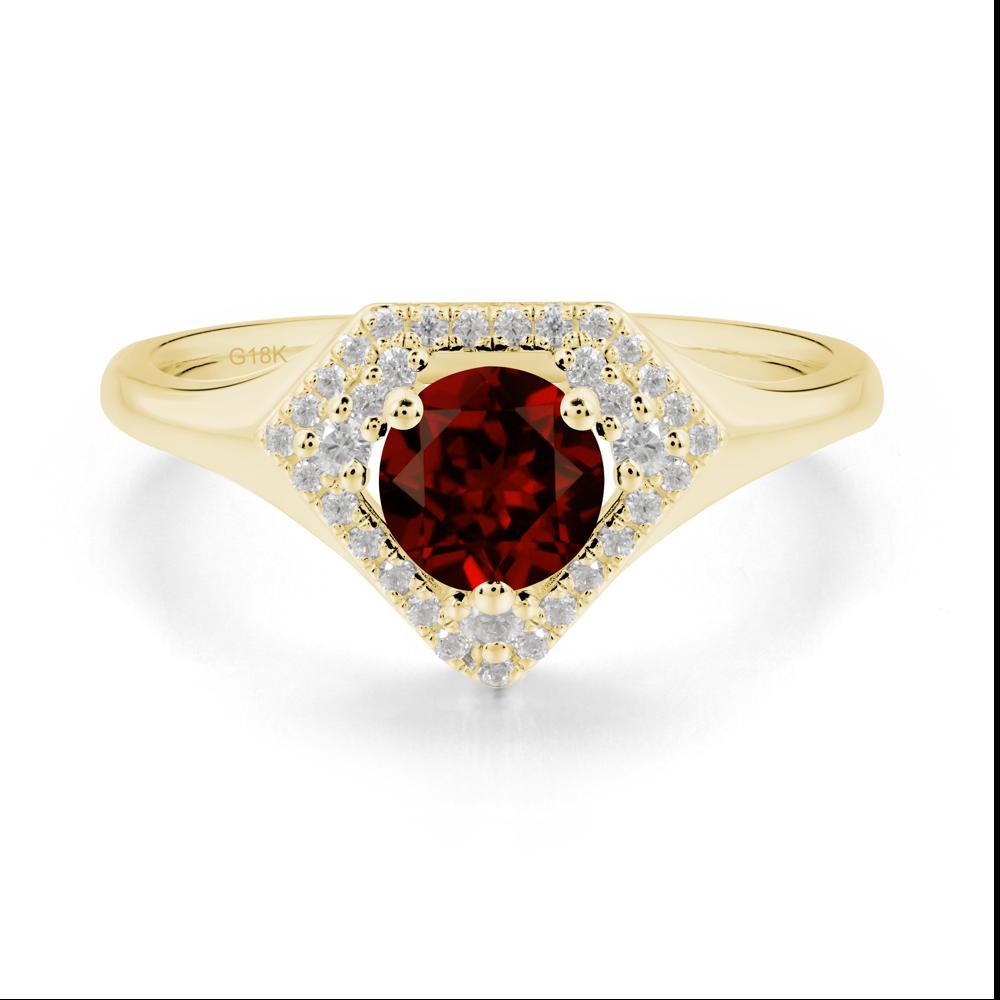 Round Garnet Double Halo Ring - LUO Jewelry #metal_18k yellow gold