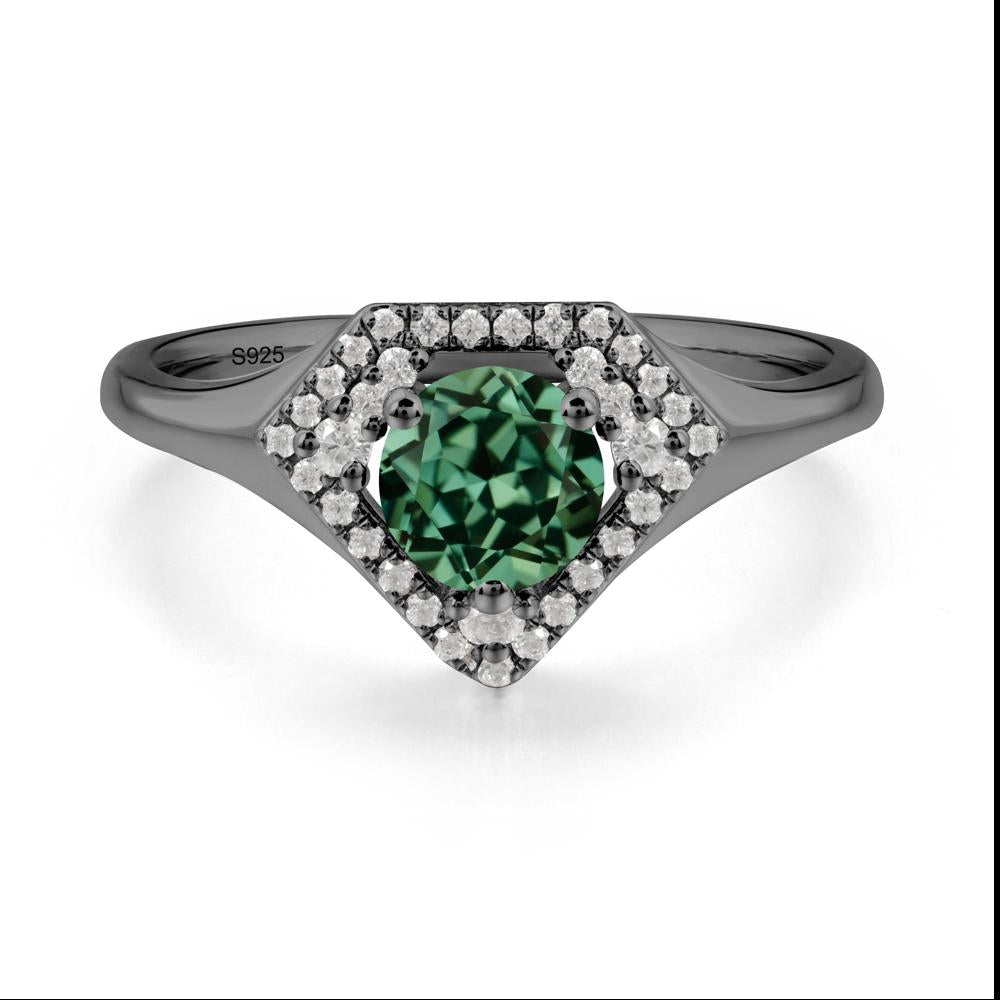 Double Halo Green Sapphire Ring - LUO Jewelry #metal_black finish sterling silver