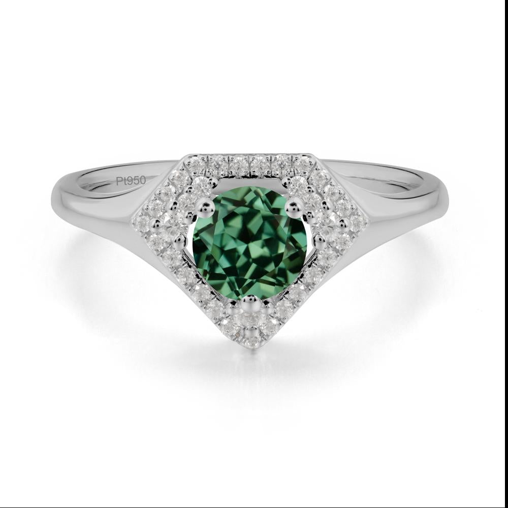 Double Halo Green Sapphire Ring - LUO Jewelry #metal_platinum