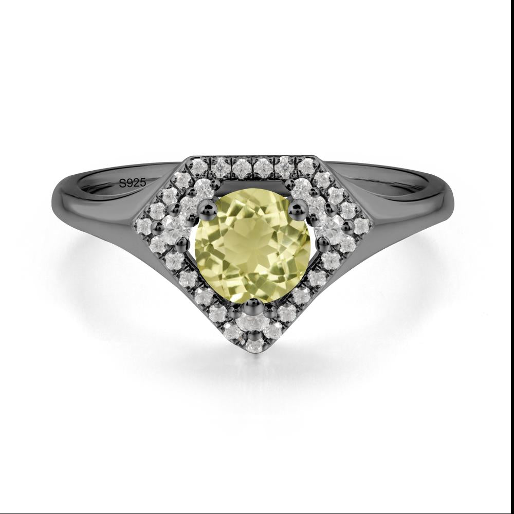 Double Halo Lemon Quartz Ring - LUO Jewelry #metal_black finish sterling silver