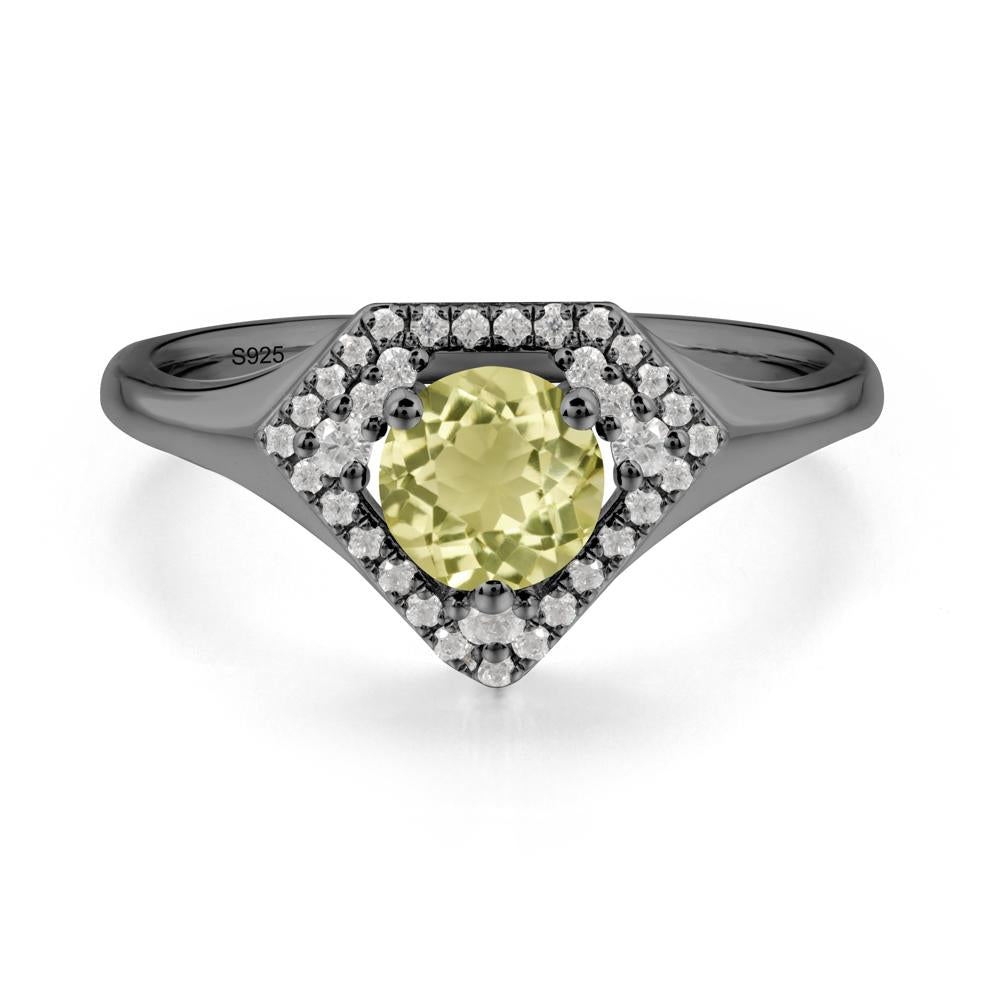 Double Halo Lemon Quartz Ring - LUO Jewelry #metal_black finish sterling silver