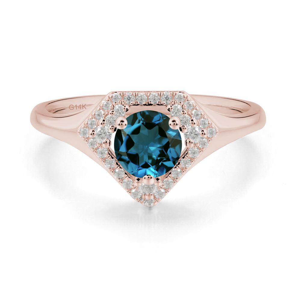 Double Halo London Blue Topaz Ring - LUO Jewelry #metal_14k rose gold