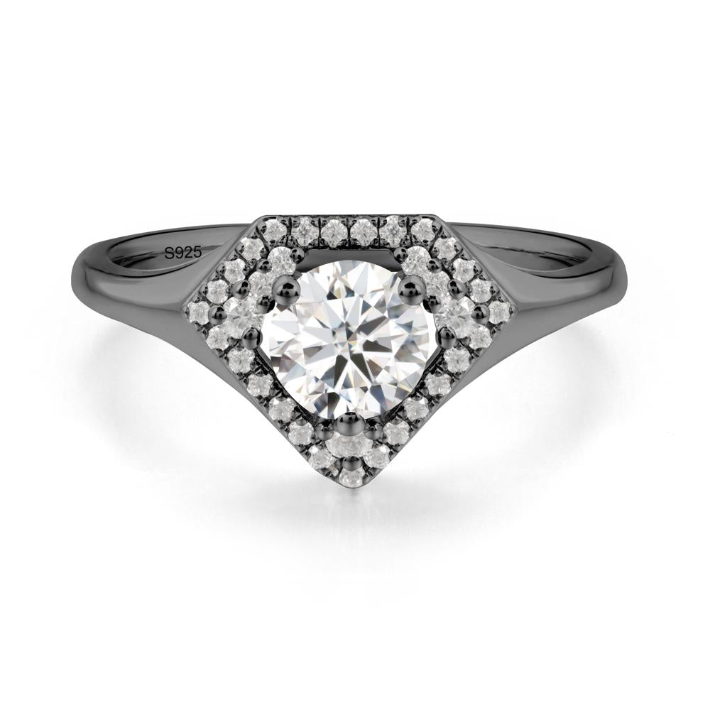 Round Moissanite Double Halo Ring - LUO Jewelry #metal_black finish sterling silver
