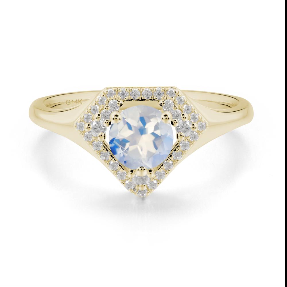 Round Moonstone Double Halo Ring - LUO Jewelry #metal_14k yellow gold
