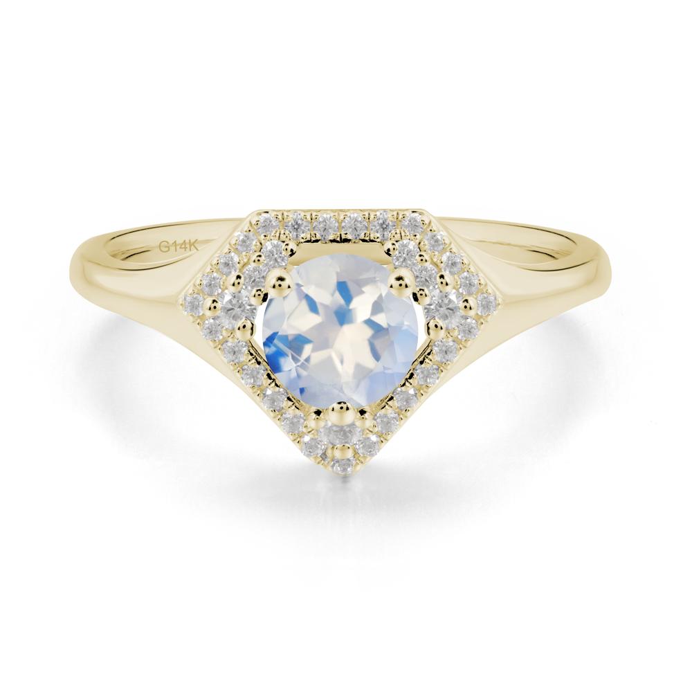 Round Moonstone Double Halo Ring - LUO Jewelry #metal_14k yellow gold
