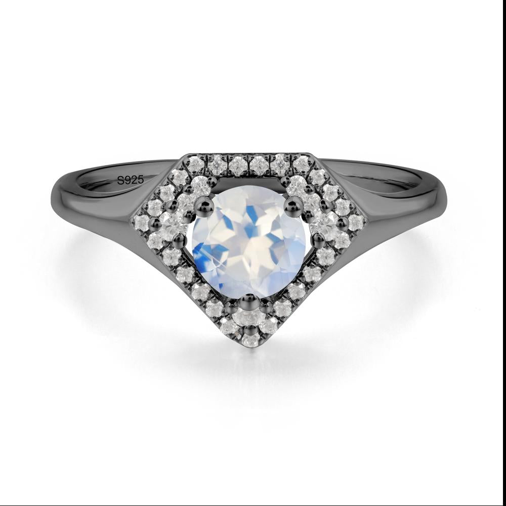 Round Moonstone Double Halo Ring - LUO Jewelry #metal_black finish sterling silver