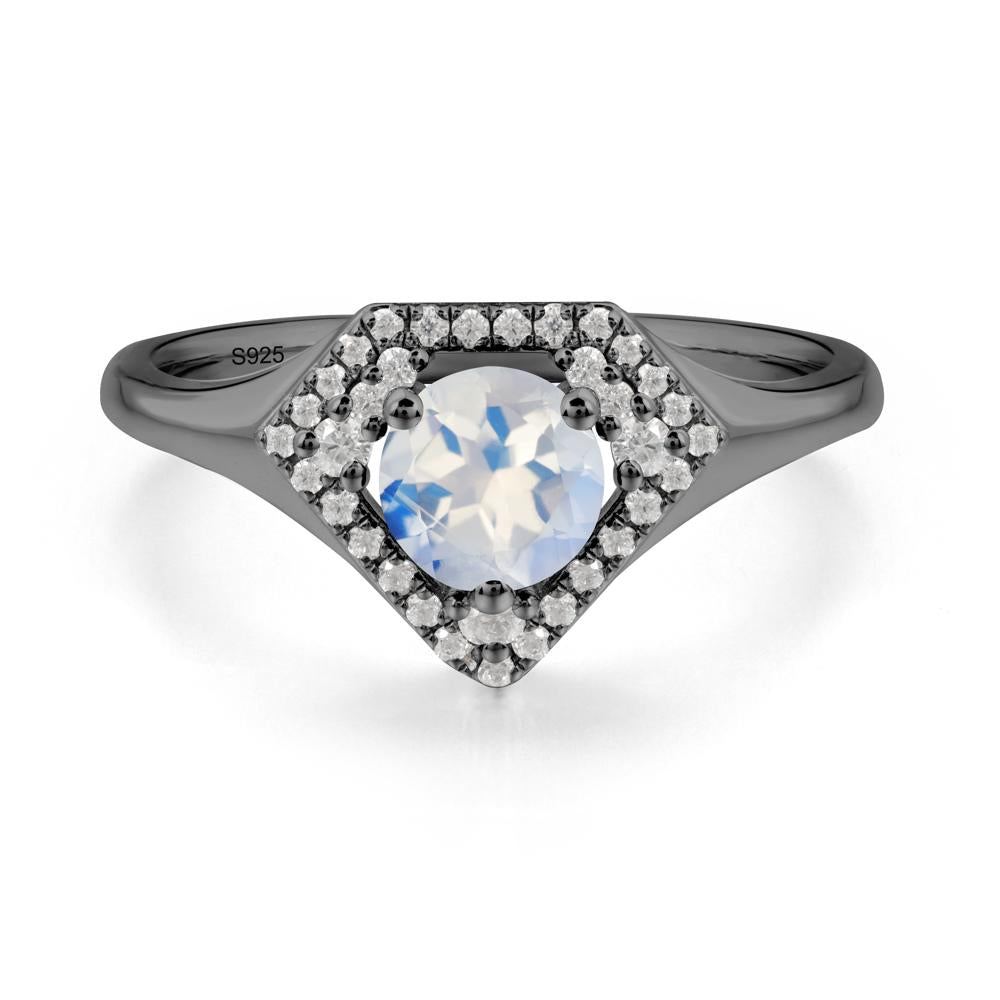 Round Moonstone Double Halo Ring - LUO Jewelry #metal_black finish sterling silver