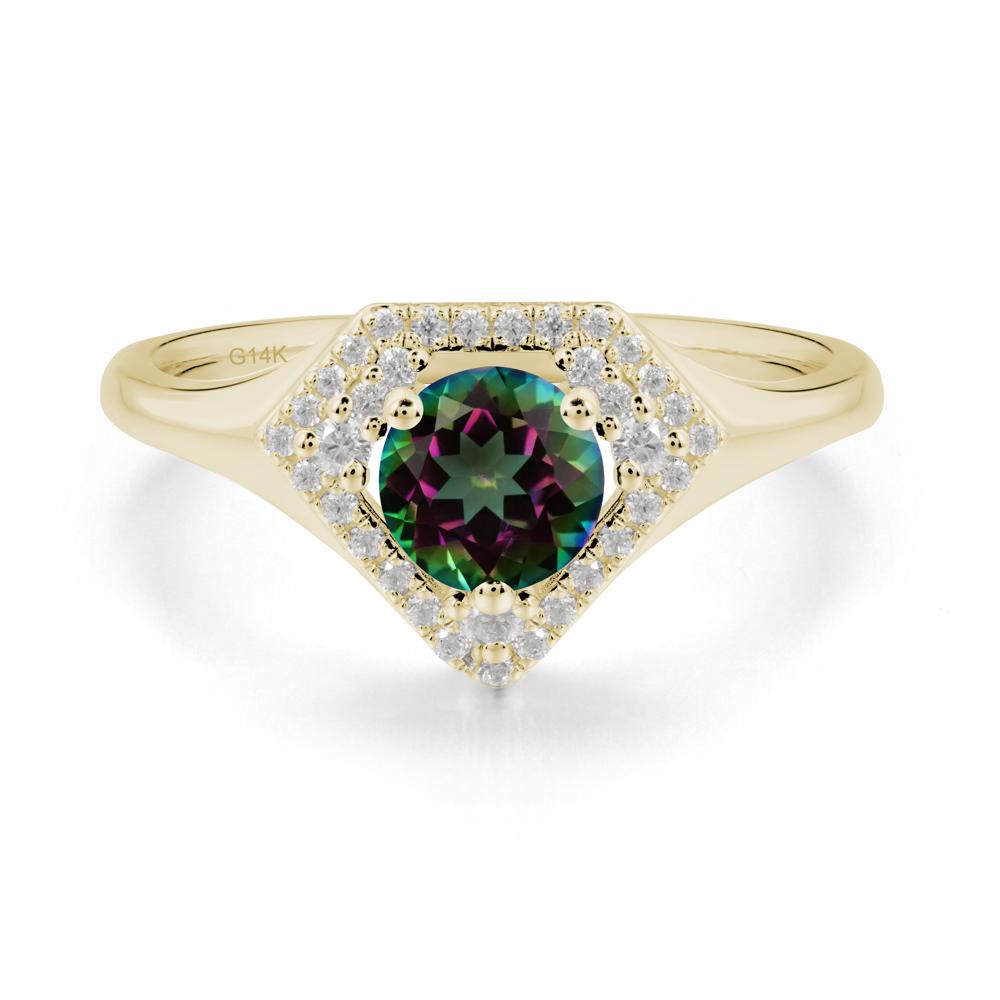 Round Mystic Topaz Double Halo Ring - LUO Jewelry #metal_14k yellow gold