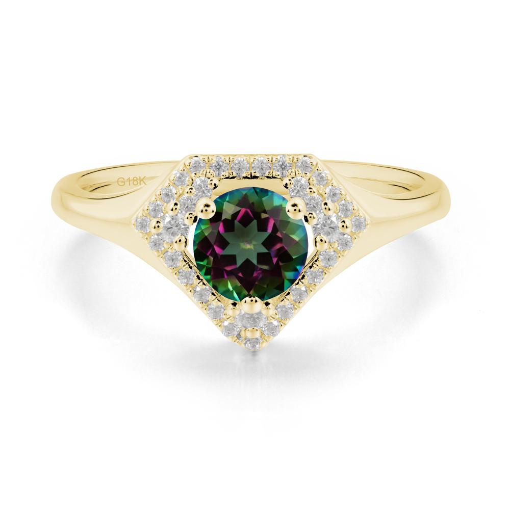 Round Mystic Topaz Double Halo Ring - LUO Jewelry #metal_18k yellow gold