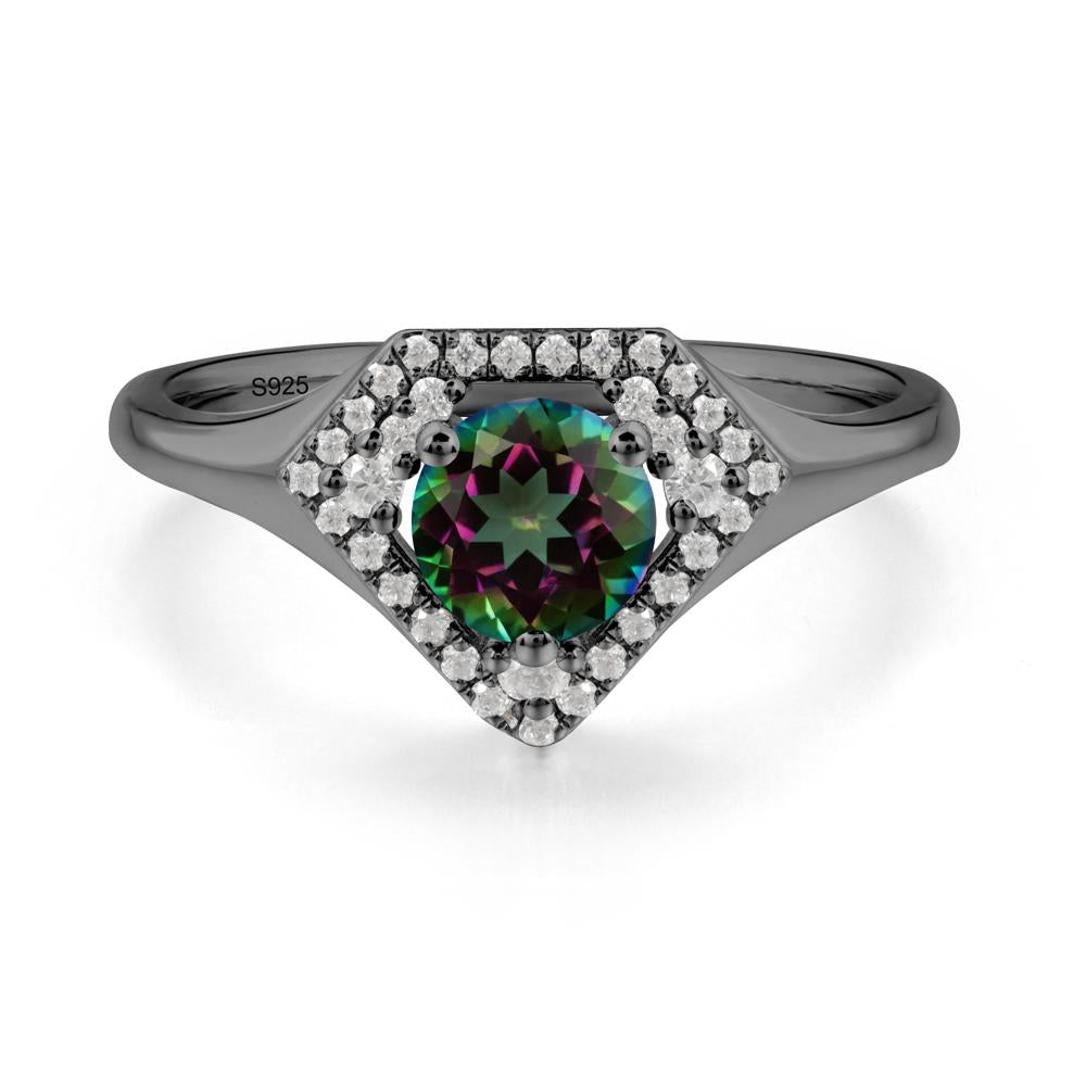 Round Mystic Topaz Double Halo Ring - LUO Jewelry #metal_black finish sterling silver