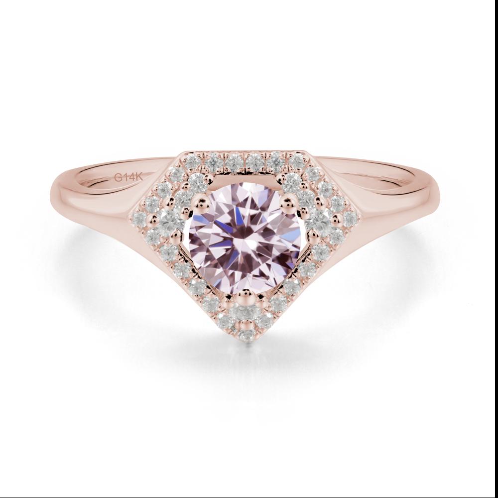 Round Pink Cubic Zirconia Double Halo Ring - LUO Jewelry #metal_14k rose gold