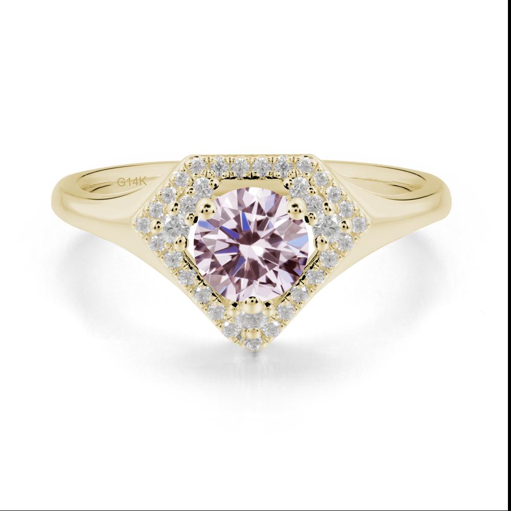 Round Pink Cubic Zirconia Double Halo Ring - LUO Jewelry #metal_14k yellow gold