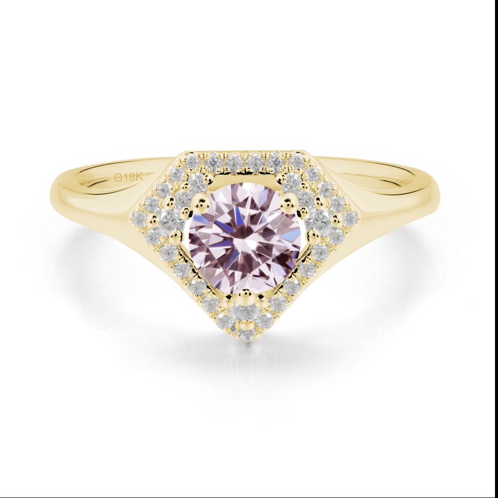 Round Pink Cubic Zirconia Double Halo Ring - LUO Jewelry #metal_18k yellow gold