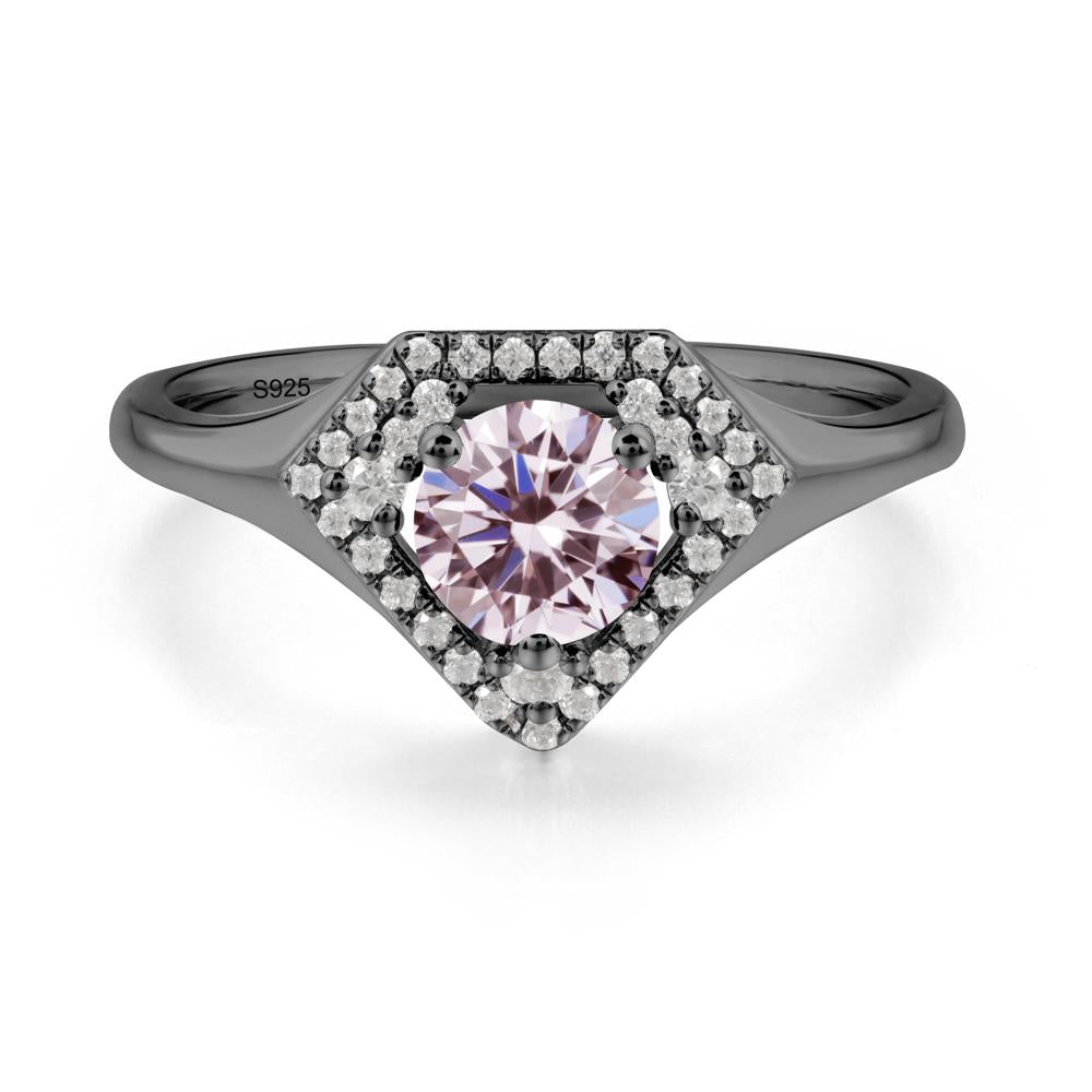 Round Pink Cubic Zirconia Double Halo Ring - LUO Jewelry #metal_black finish sterling silver
