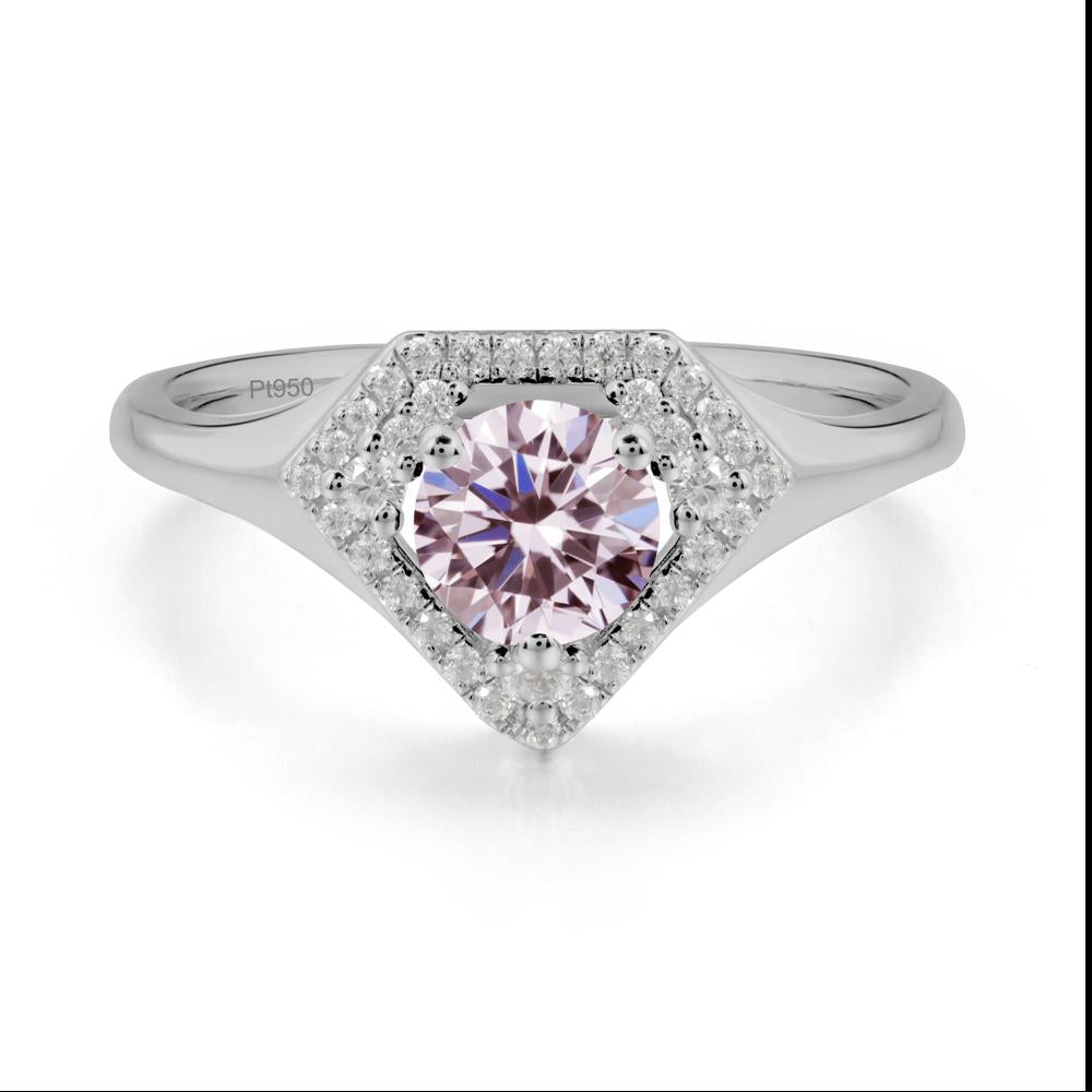 Round Pink Cubic Zirconia Double Halo Ring - LUO Jewelry #metal_platinum