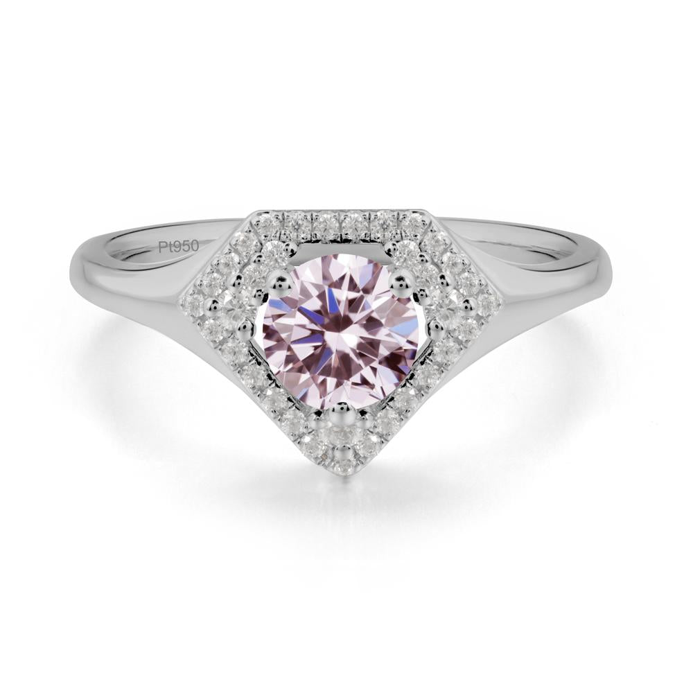 Round Pink Cubic Zirconia Double Halo Ring - LUO Jewelry #metal_platinum