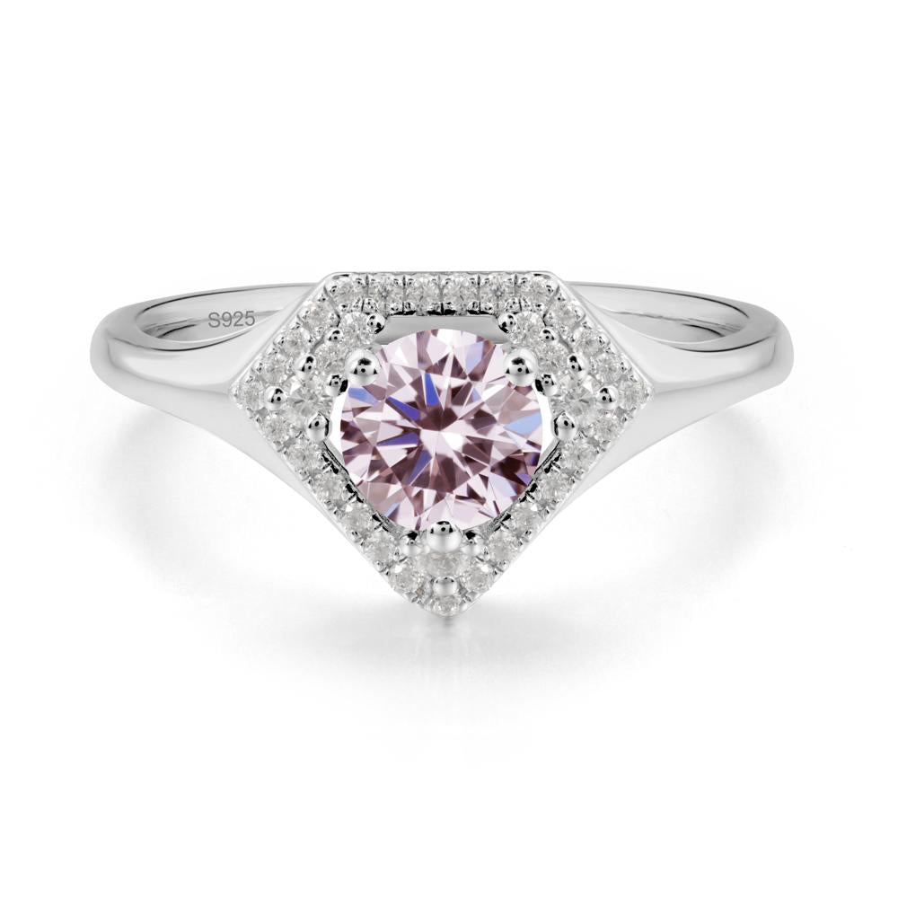 Round Pink Cubic Zirconia Double Halo Ring - LUO Jewelry #metal_sterling silver