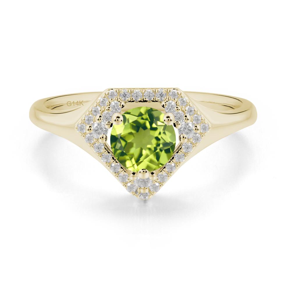 Round Peridot Double Halo Ring - LUO Jewelry #metal_14k yellow gold