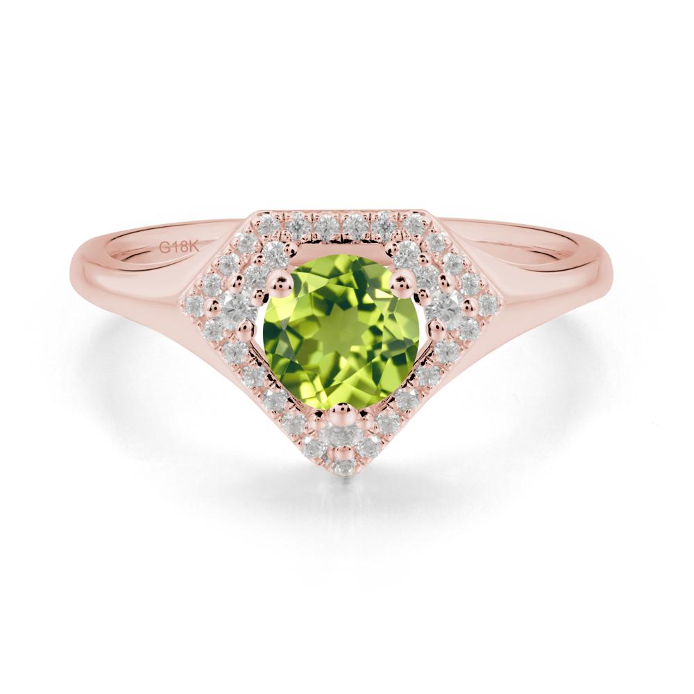 Round Peridot Double Halo Ring - LUO Jewelry #metal_18k rose gold