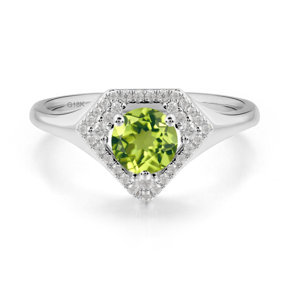 Round Peridot Double Halo Ring - LUO Jewelry #metal_18k white gold