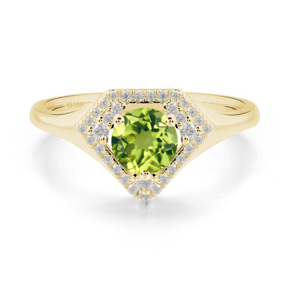 Round Peridot Double Halo Ring - LUO Jewelry #metal_18k yellow gold