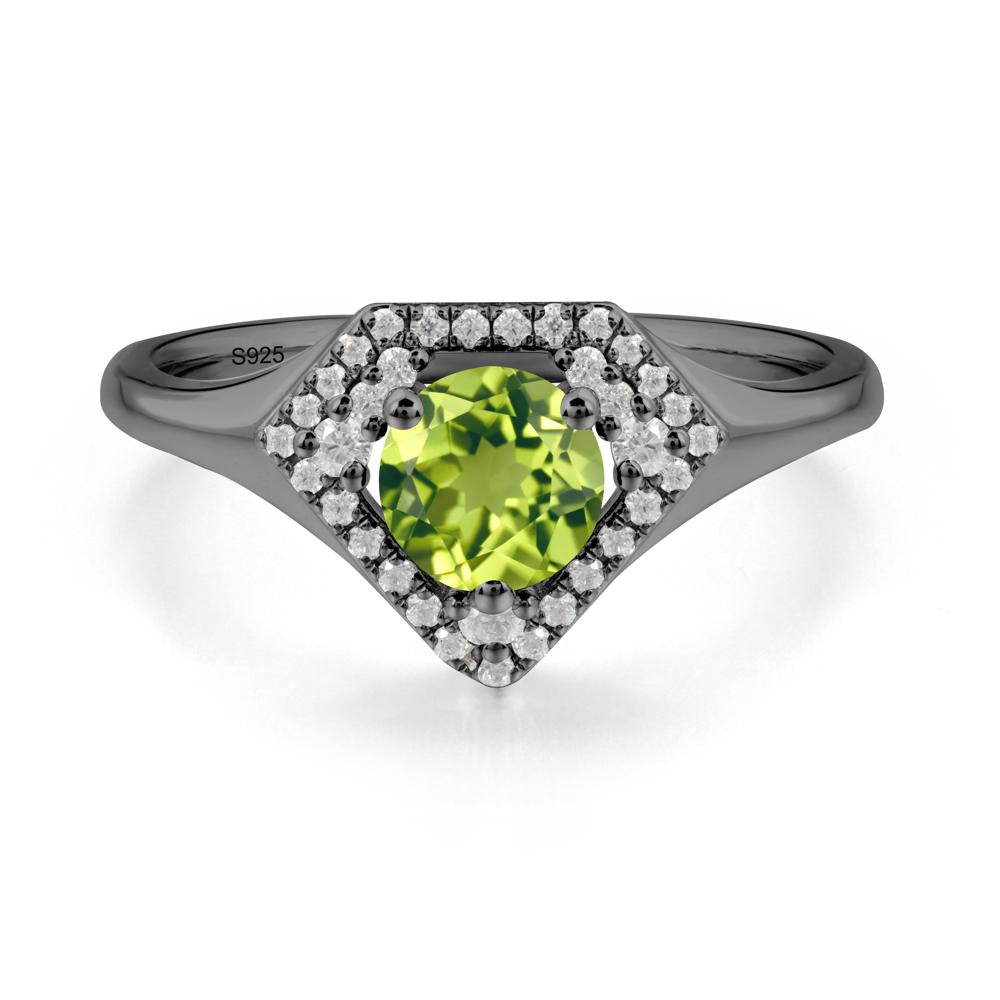Round Peridot Double Halo Ring - LUO Jewelry #metal_black finish sterling silver