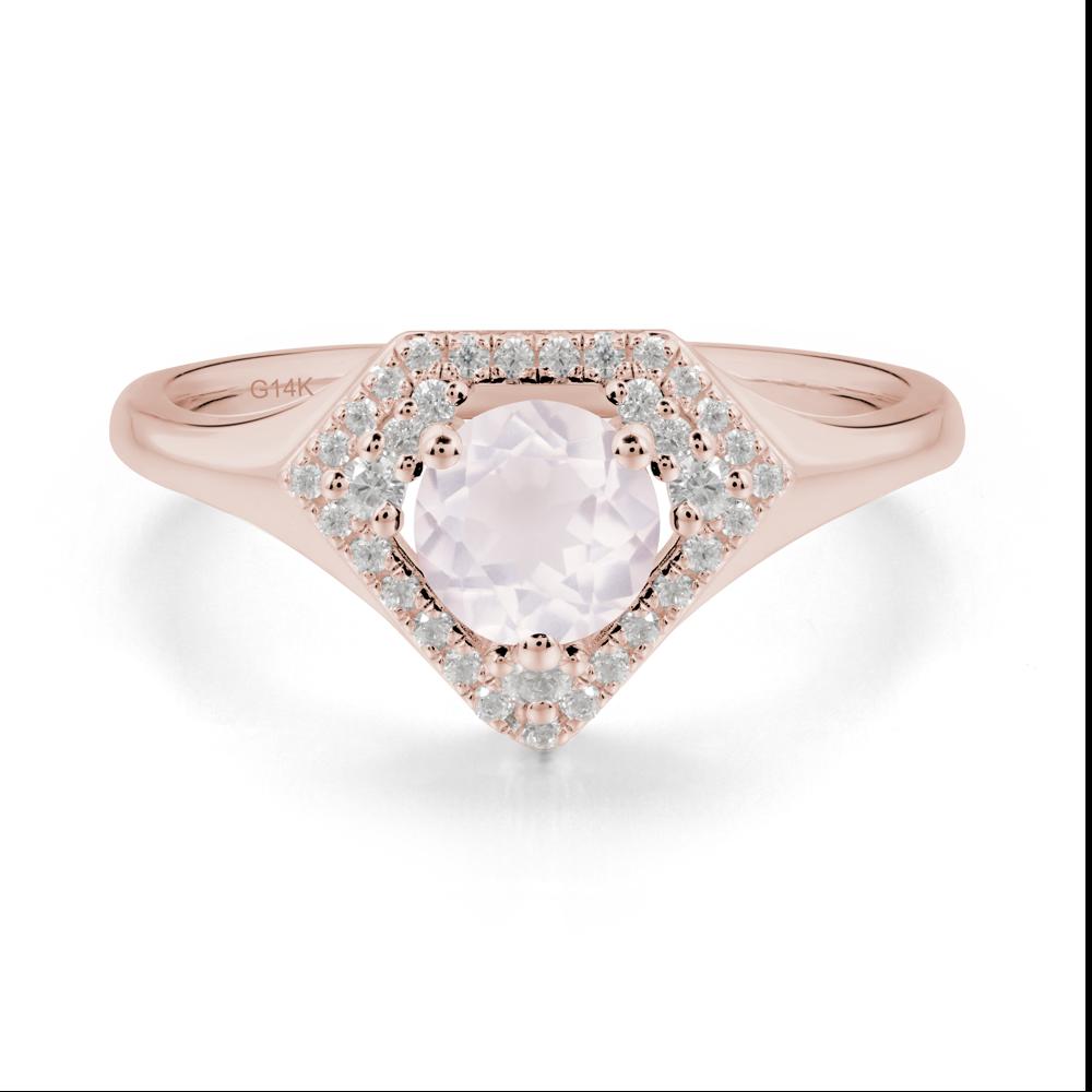 Double Halo Rose Quartz Ring - LUO Jewelry #metal_14k rose gold