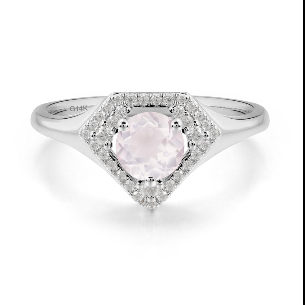 Double Halo Rose Quartz Ring - LUO Jewelry #metal_14k white gold