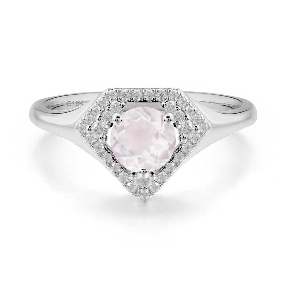 Double Halo Rose Quartz Ring - LUO Jewelry #metal_18k white gold