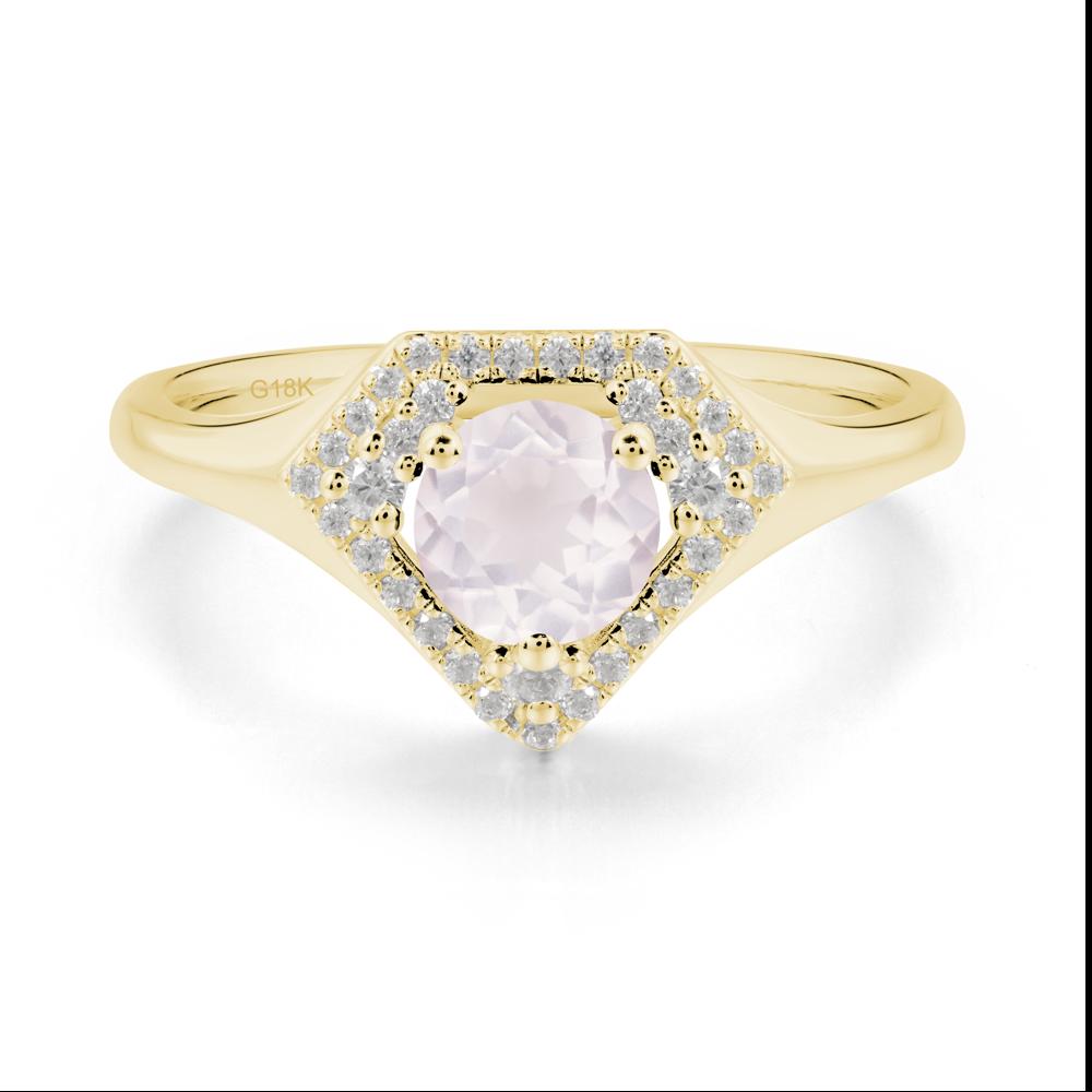 Double Halo Rose Quartz Ring - LUO Jewelry #metal_18k yellow gold