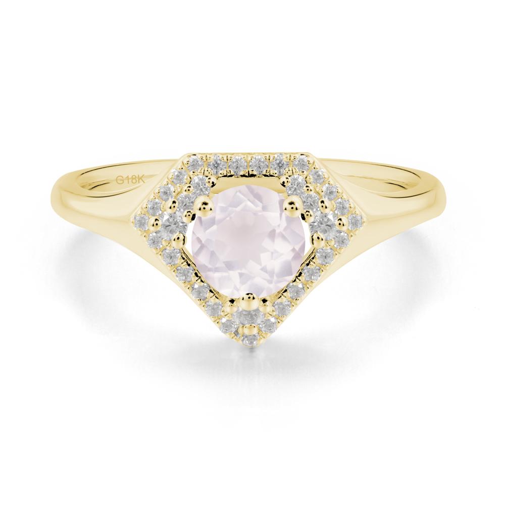 Double Halo Rose Quartz Ring - LUO Jewelry #metal_18k yellow gold